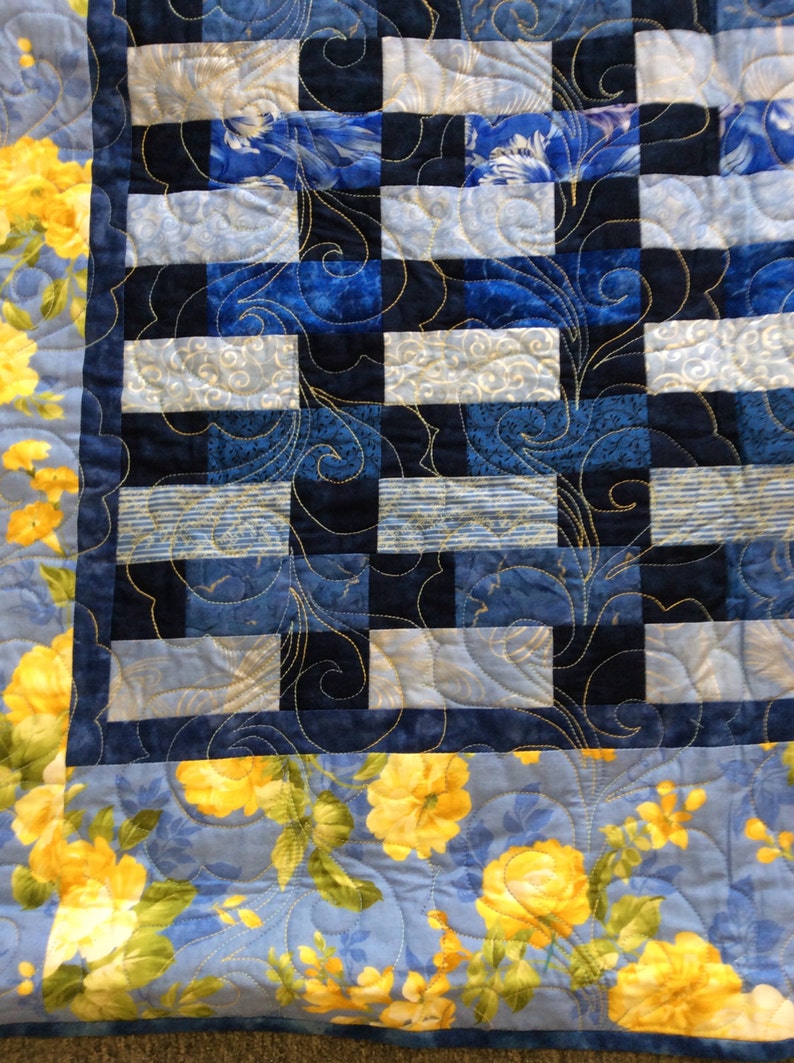Blue and Yellow Queen Size Quilt. | Etsy