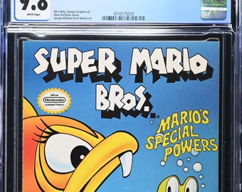 Puede incluir: Un cómic calificado titulado "Super Mario Bros. Mario's Special Powers #nn" de Valiant, 1991. La portada presenta a Mario con un disfraz de rana, una gran criatura amarilla y el texto "Super Mario Bros." y "Mario's Special Powers."