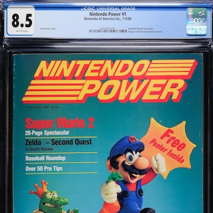 Vintage 1988 Nintendo Power Magazine #1! Graded CGC 8.5 ~ First Issue! Complete With All Inserts ~ Rare Retro NES ~ Great Gamer Gift Idea!