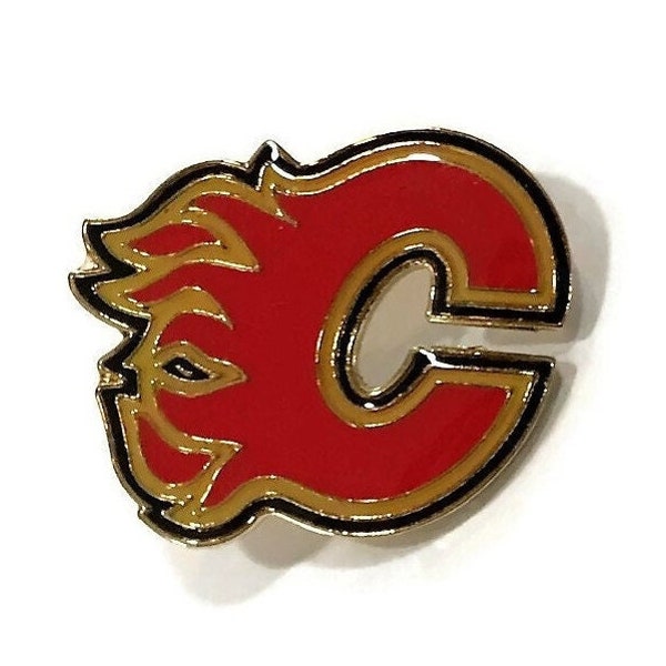 Vintage FLAMES Pin ~ Official NHL Hockey Collector Pin! 1" Inch ~ Brass ~ Glossy Epoxy Enamel ~ Rare 1990's Retro Logo ~ Great Gift Idea