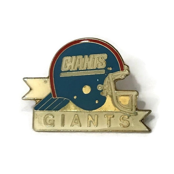 Vintage GIANTS Pin + backs ~ NFL Football Collector Pin! 1.25 Inch Brass ~ Hard Enamel ~ Rare Retro Early 1980's ~ Great Gift Idea