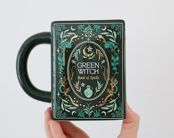 Green Witch Mug || Book of Spells Green Witch Mug || Book shaped Mug