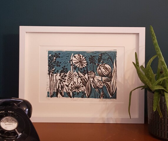 block prints relief prints hand printed lino cut,limited edition lino cut print seed heads