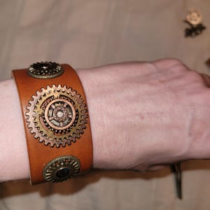 Steampunk leather cuff bracelets for men or women.