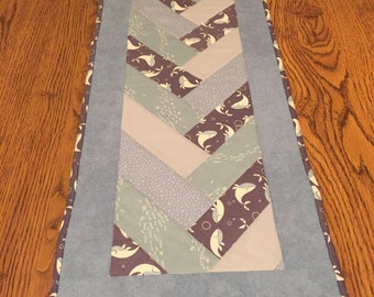 Grey and blue whale contemporary table runner