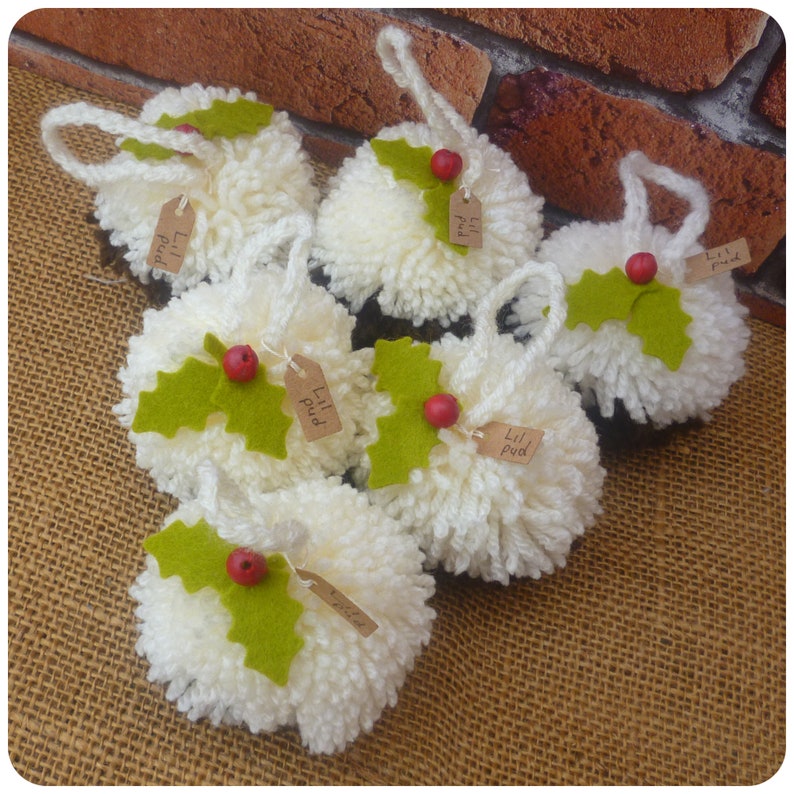 Xmas Decs Tree Decorations Festive Decor Christmas Puddings Wool Decorations Christmas Pudding Pom Pom Christmas Decorations