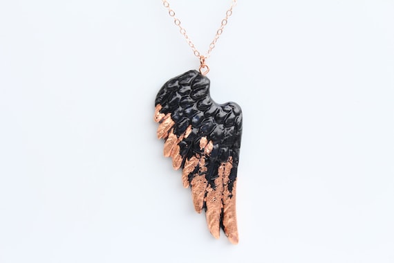 Rose gold and black wing necklace clearance