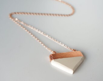 Rose Gold Arrow Necklace White Clay Pendant Chevron Pendant Rose Gold Chain Rose Gold Necklace 380mm 14 inch