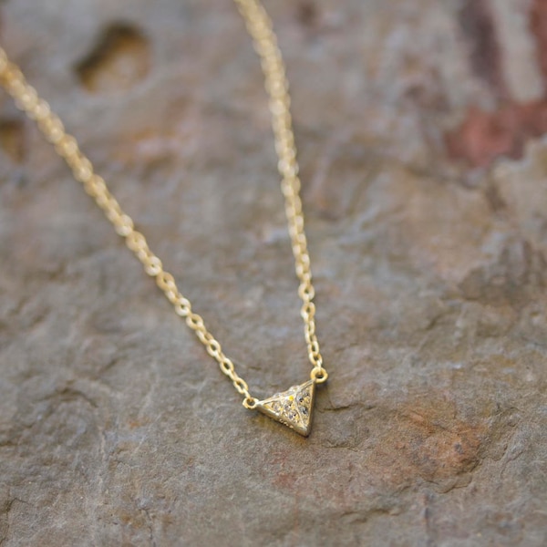 CZ pave triangle pyramid necklace