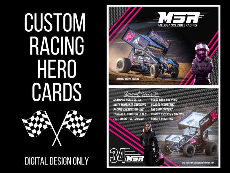 Custom Racing Hero Cards / 2 Sided Design for 5x7 Cards / Etsy
