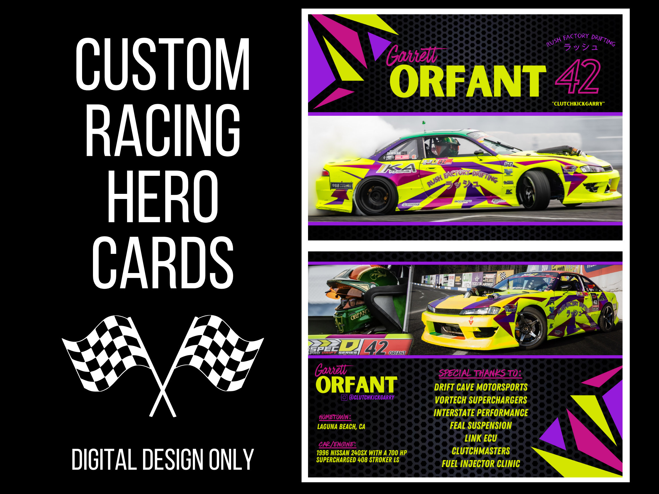 Custom Racing Hero Cards / 2 sided design for 5x7 cards / digital download for printing.