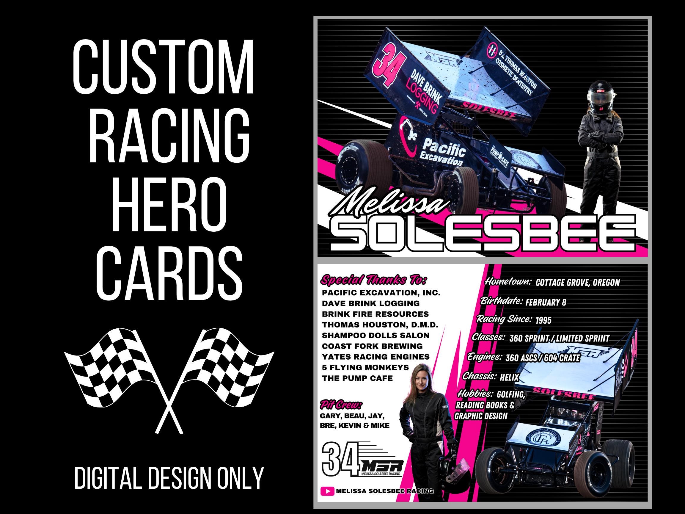 Custom Racing Hero Cards / 2 Sided Design for 5x7 Cards / Digital
