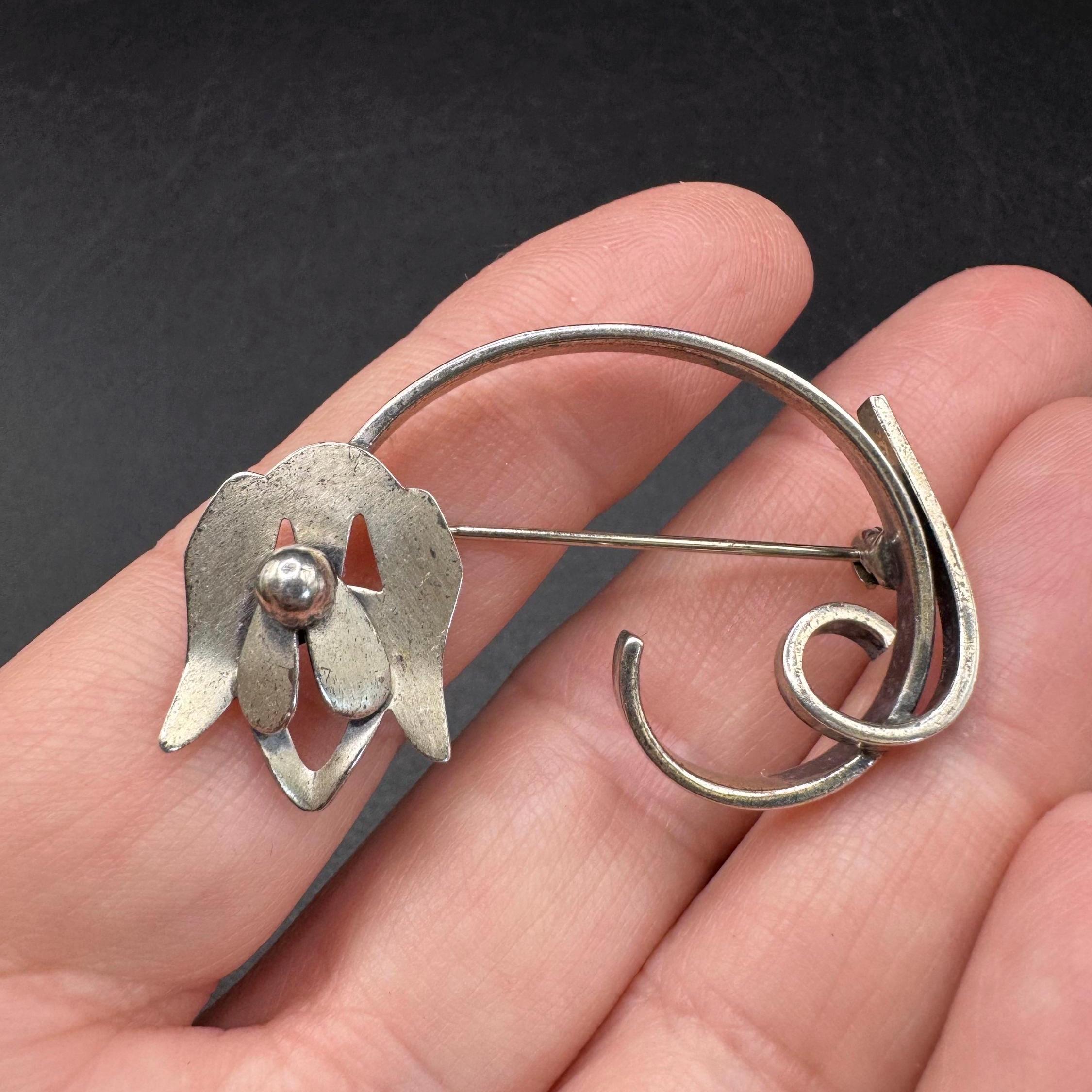 Broche Vintage En Argent Massif Sterling - 4,7 Cm - Occasion - Bijou Ancien Argenté