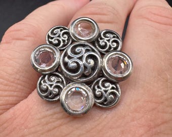 Brighton Crystal Flower Sterling Silver Ring Size 8
