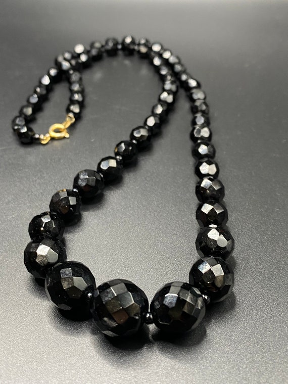 Vintage Graduated Faceted Black Glass Necklace