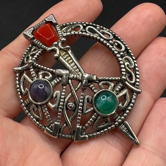 Vintage Miracle Irish Brooch Signed SOL DOR Edwardian Silver