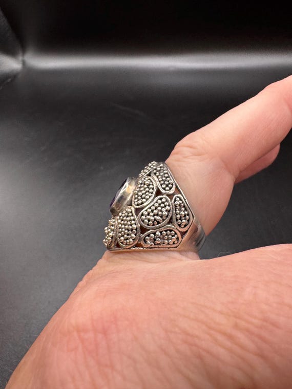 Chunky Sterling Silver Faceted Amethyst Ring View 4