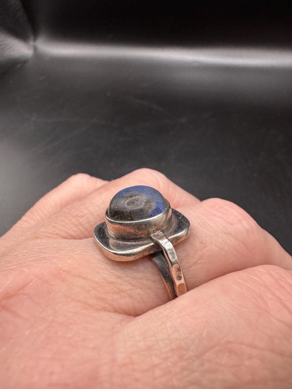 Rustic Handmade Labradorite Sterling Silver Ring View 6
