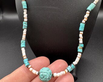 Vintage Carved Chinese Turquoise Choker Necklace