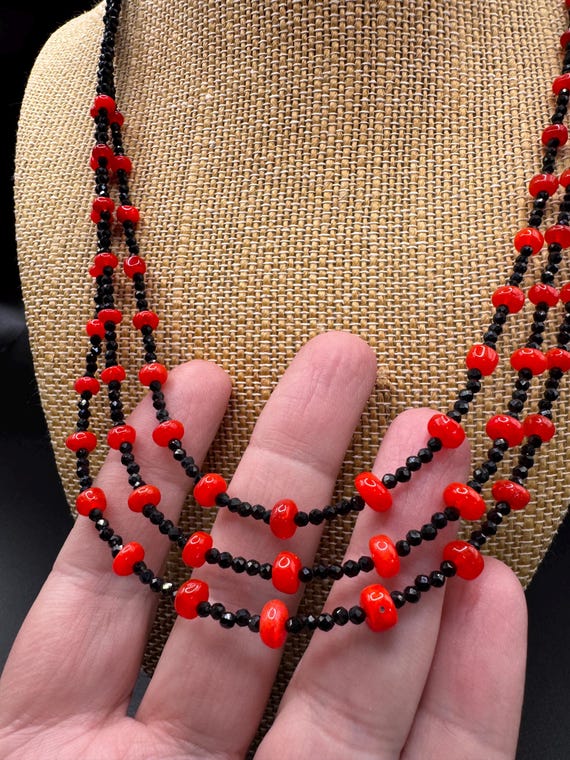 Triple Strand Faceted Spinel and Coral 925 Silver Necklace - Etsy 