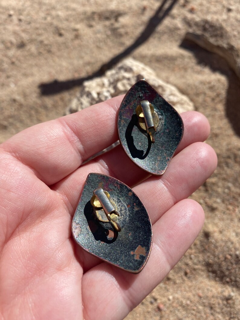 Vintage copper enamel clip on earrings