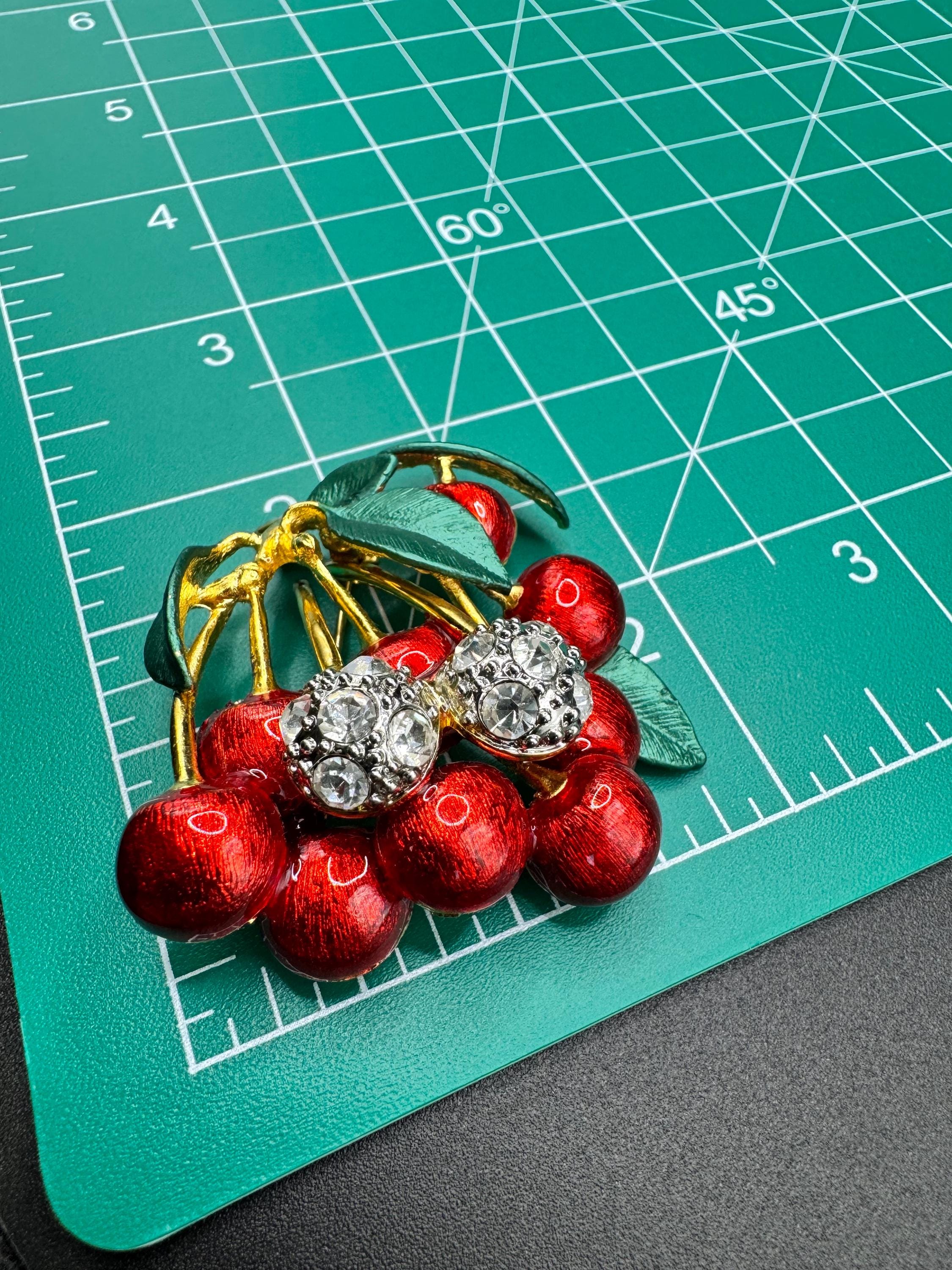 Large Red Enamel Cherries Rhinestone Brooch - Etsy