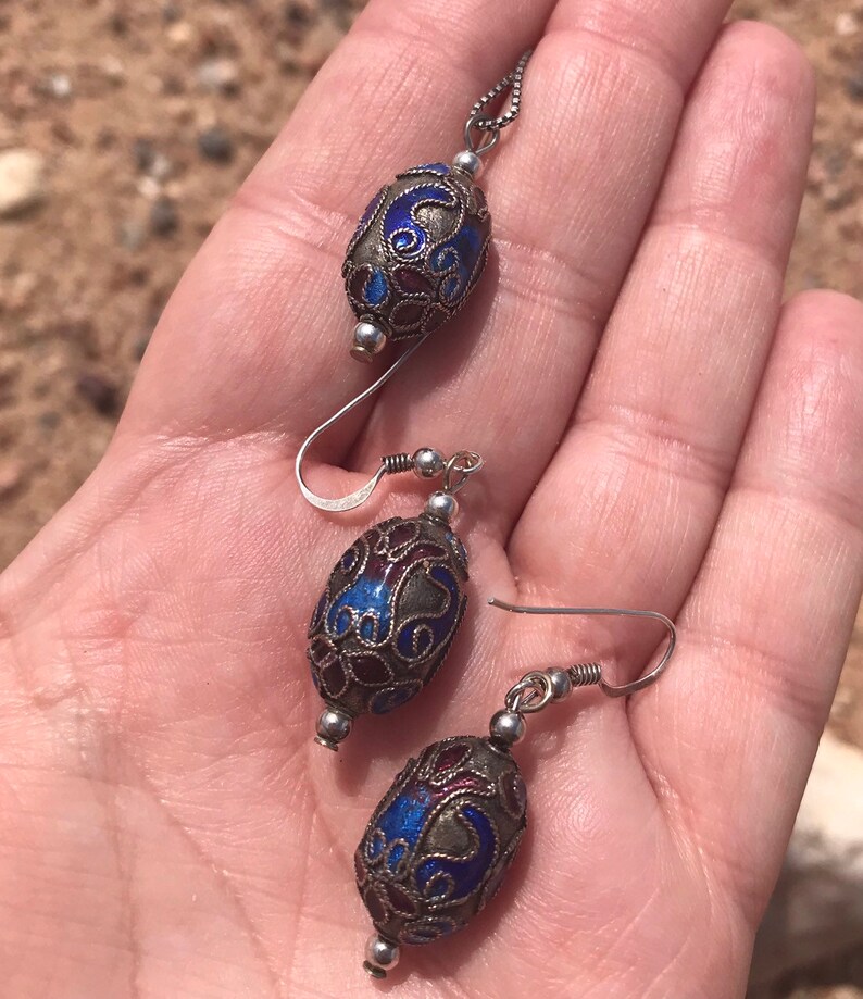 Vintage Blue Enamel Jewelry Vintage Enamel Sterling Silver Set