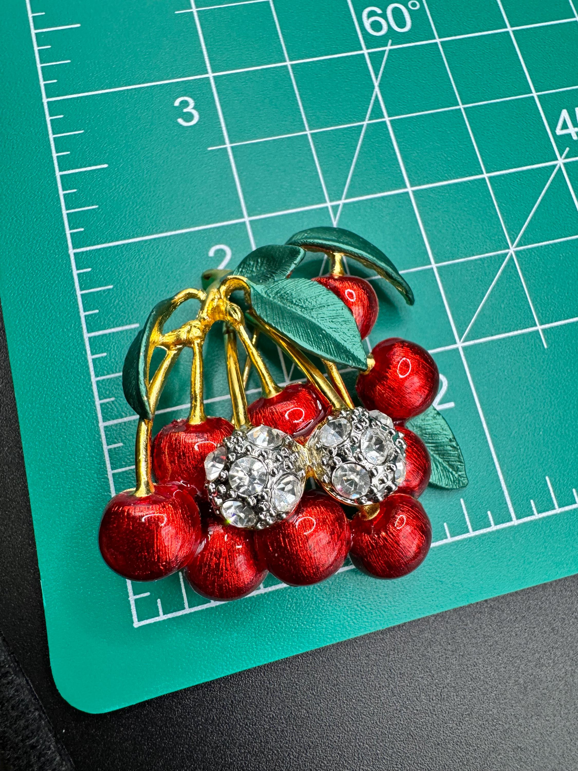 Large Red Enamel Cherries Rhinestone Brooch - Etsy