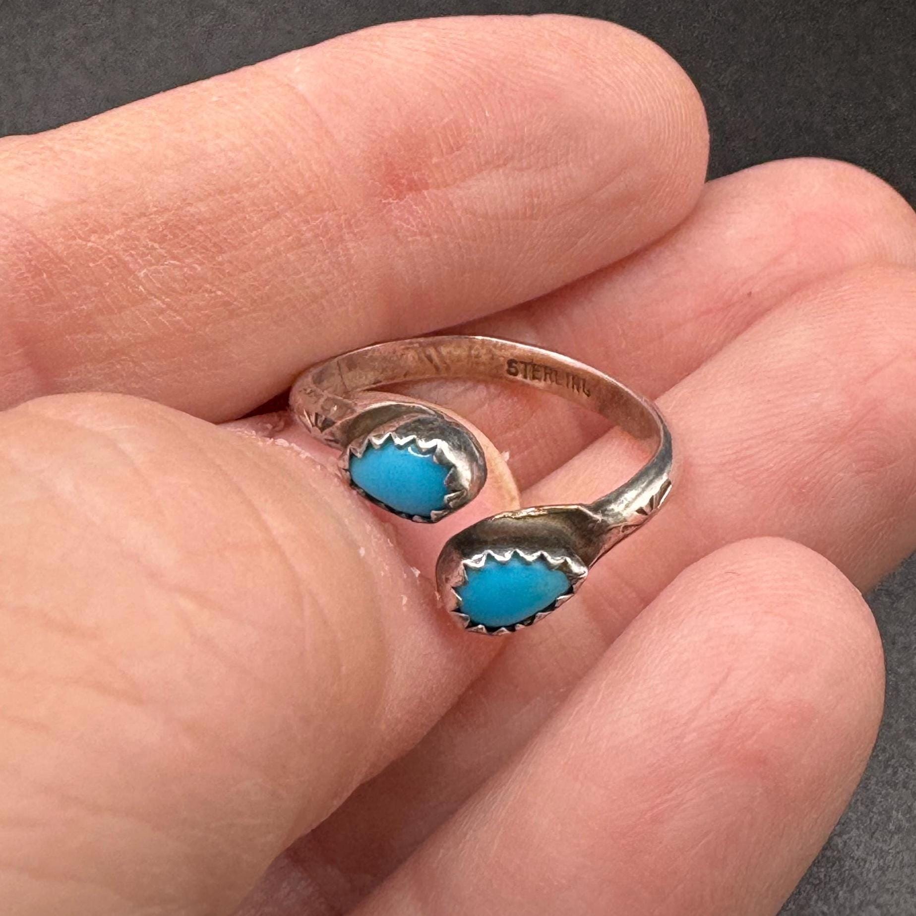 Native American Turquoise Bypass Sterling Silver Ring - Etsy
