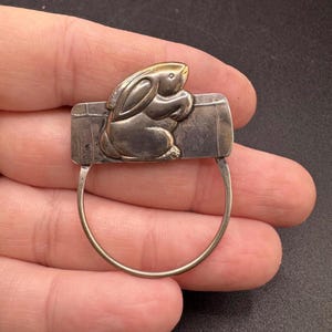 Vintage Signed Bunny Rabbit Brooch Charm or Glass Holder Sterling Silver
