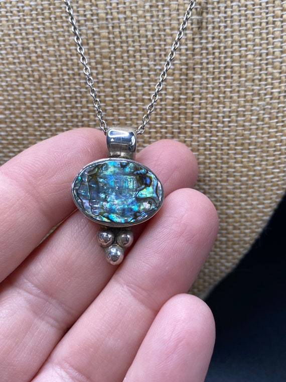 Rainbow Sea Shell Gemstone Pendant - 925 Sterling Silver Vintage Style Teardrop