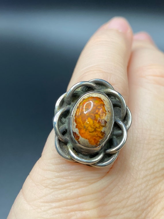 Vintage Mexican Fire Opal Sterling Silver Ring - image 2