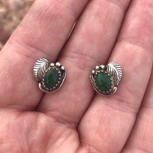 Native American Sterling Silver Earrings , Jade Sterling Silver Earrings