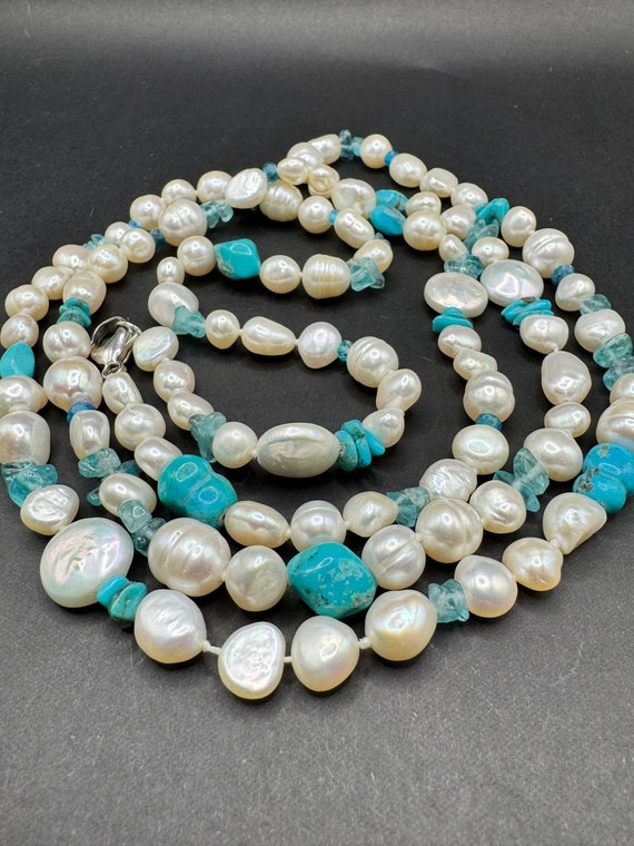 Long Turquoise and Freshwater Pearl Necklace