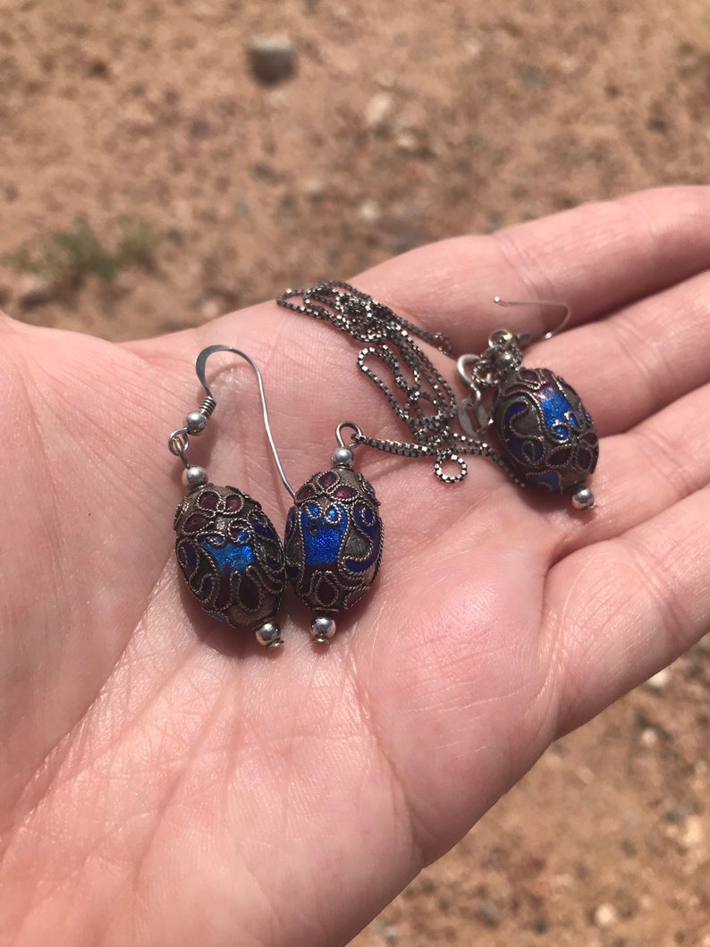 Vintage Blue Enamel Jewelry Vintage Enamel Sterling Silver Set