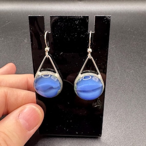 Handwerker Blaue Glas Sterling Silber Ohrringe