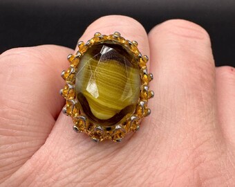 Vintage Slag Glass Cocktail Ring Adjustable