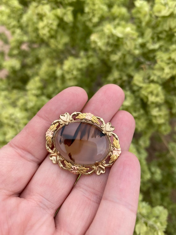 Vintage Gold Filled Agate Brooch - image 4