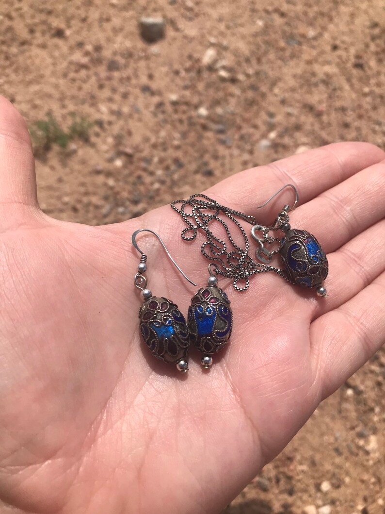 Vintage Blue Enamel Jewelry Vintage Enamel Sterling Silver Set
