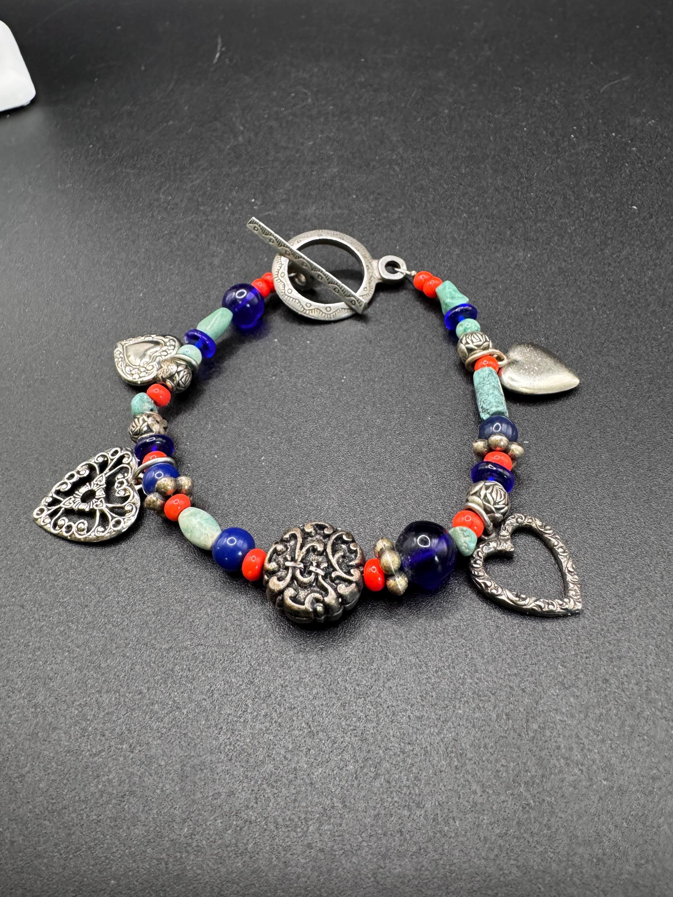 サウスウェスタンターコイズミックスメタルハートチャームブレスレット