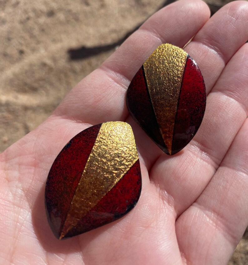 Vintage copper enamel clip on earrings
