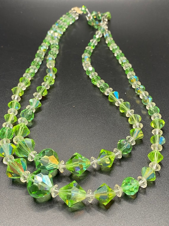 Vintage Green Ab Crystal Double Strand Necklace