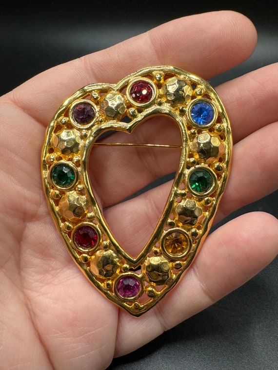 Vintage Large Heart Jeweled Rhinestone Brooch