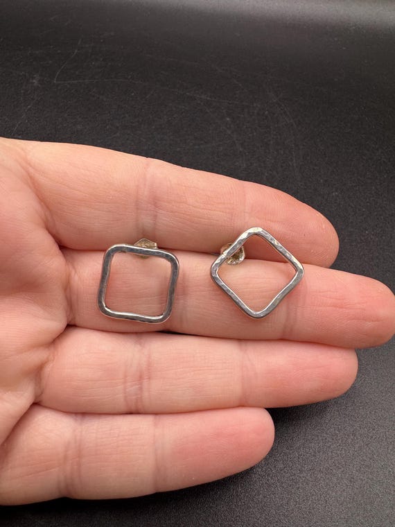 Hammered Sterling Silver Square Stud Earrings - image 2