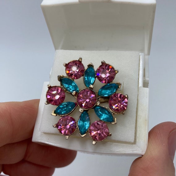 Vintage Pink and Blue Rhinestone Brooch