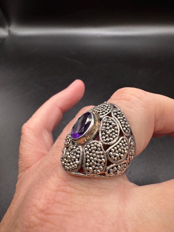Chunky Sterling Silver Faceted Amethyst Ring View 5