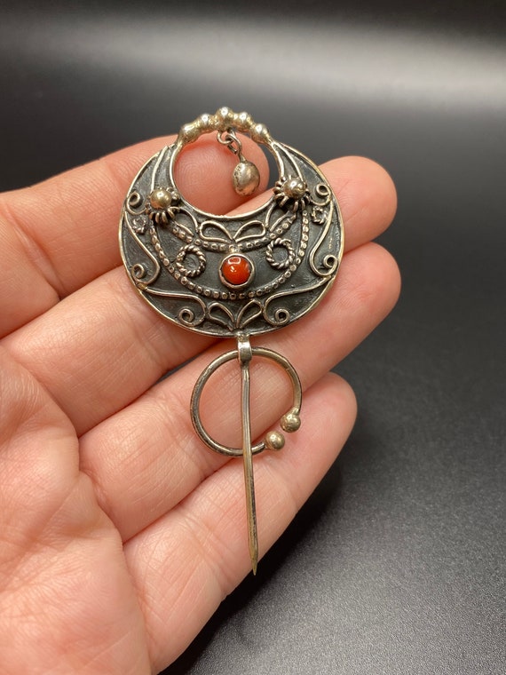 Vintage Berber Sterling Silver Cloak Pin.   Morocc