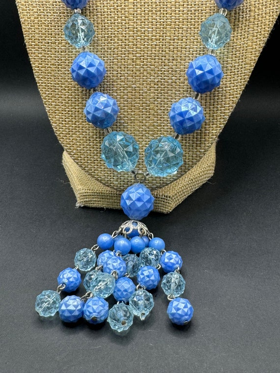 Vintage West Germany Blue Plastic Tassel Necklace