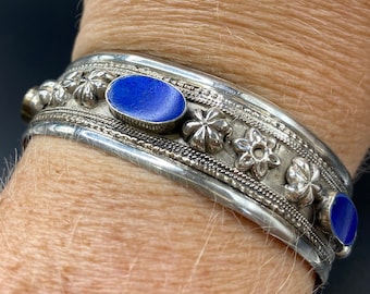 Boho Silver Lapis Cuff Bracelet