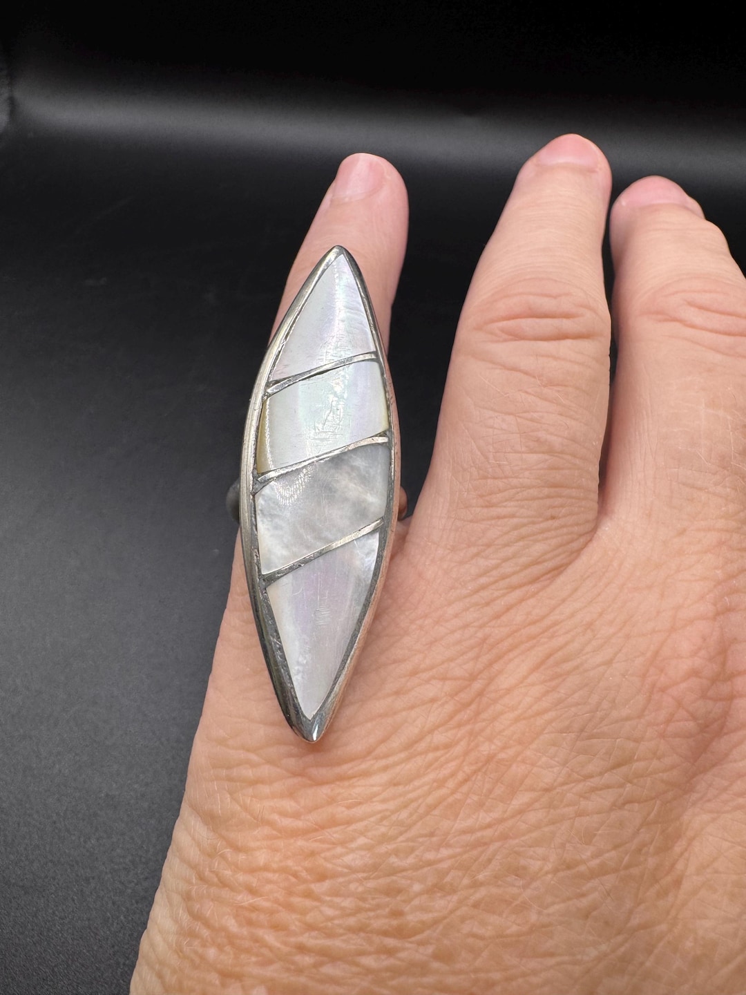 Vintage Southwestern Mother of Pearl Inlay Sterling Silver Ring - Etsy
